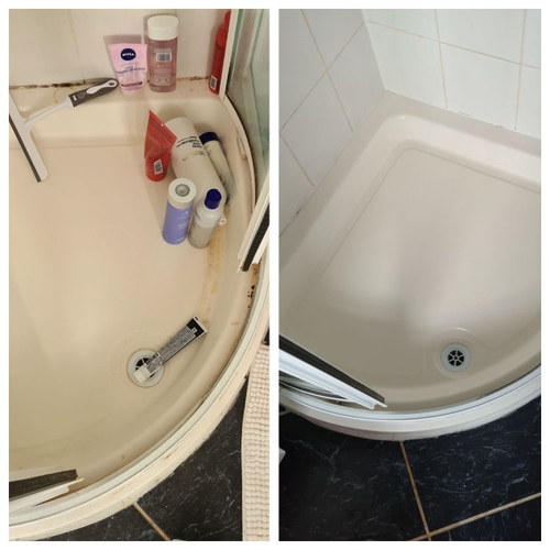 before-and-after-shower-cleaned-by-Sunshine-Cleaning-Hampshire